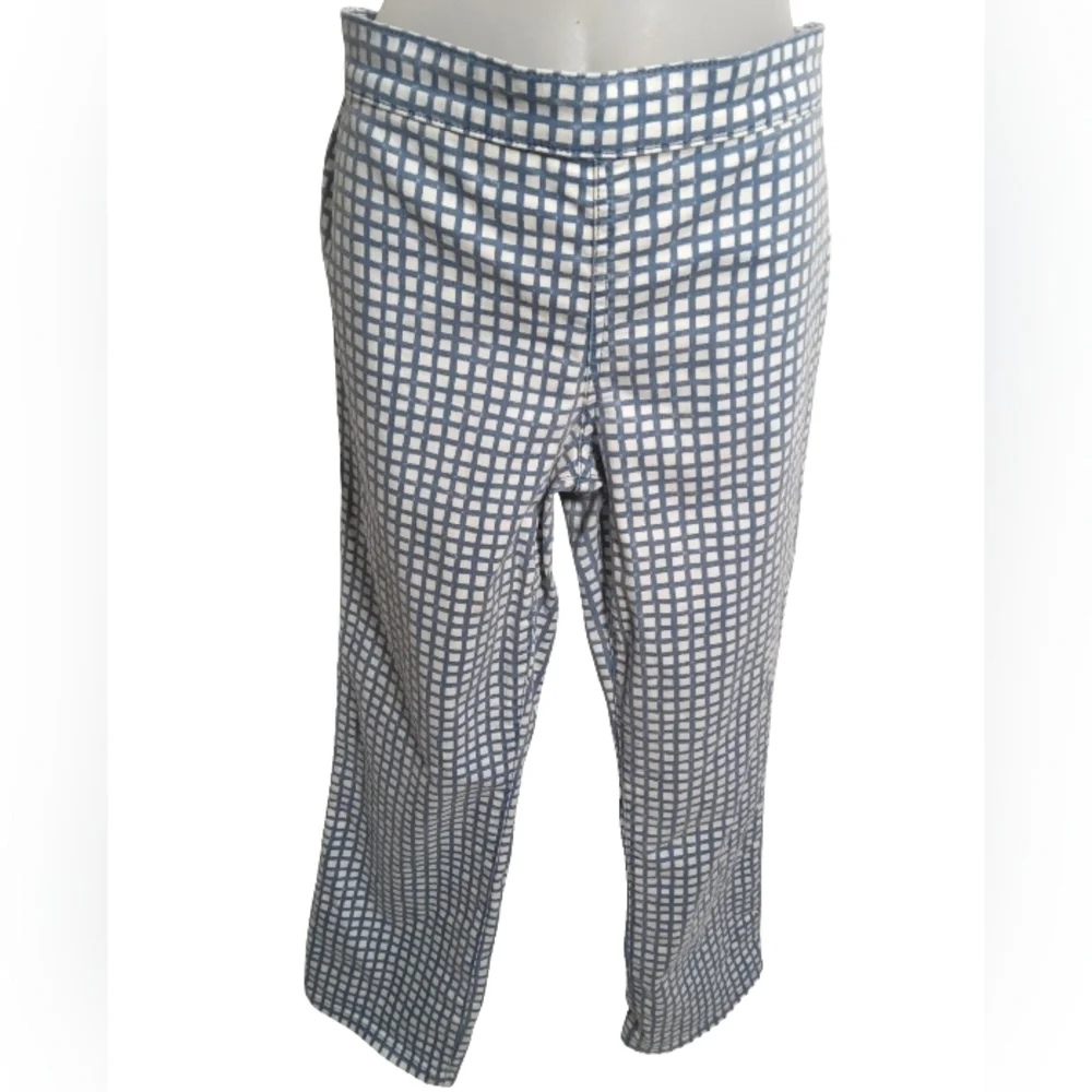 Tory Burch Blue White Geometric Cropped Pants Modern Slim Trousers Sz 30 (10)